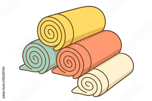 Pile of colorful rolled up mats