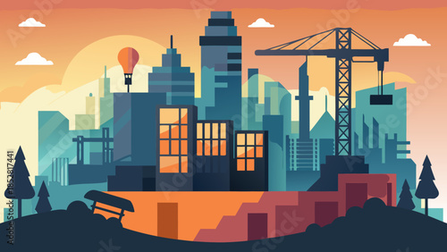 Sunset over a developing cityscape