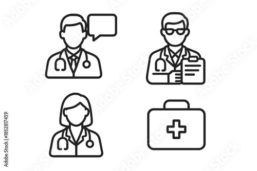 Medical icons with doctors and first aid kit