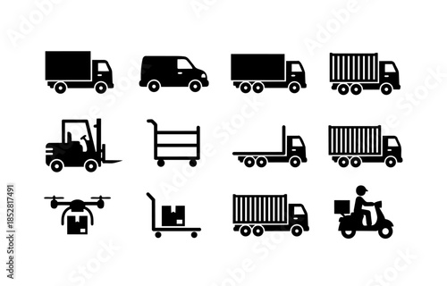 Logistics and Delivery Vehicle Icons Set