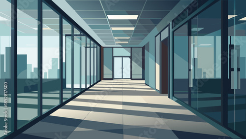 Modern office corridor with glass walls