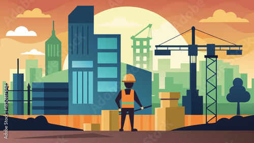 Construction worker in urban landscape