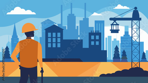 Construction worker observing cityscape