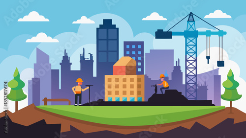 Construction site in developing cityscape