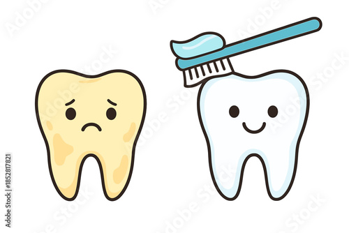 Sad Yellow Tooth vs Happy White Tooth Being Brushed