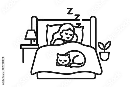 Cozy Bedroom Scene with Person and Cat Sleeping