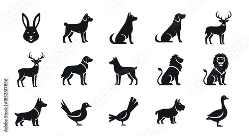 Collection of animal silhouettes isolated on white background vector