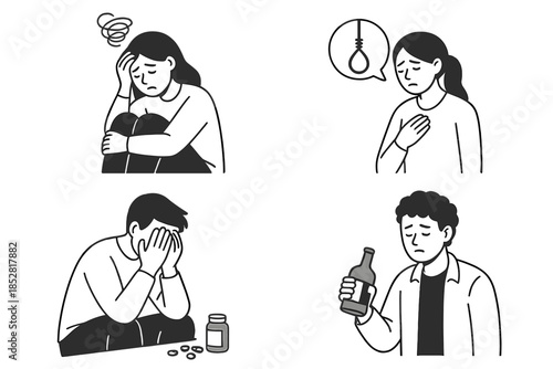 Depression and Mental Health Issues Depicted Through Illustrations