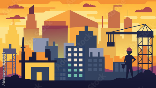 Construction worker observing skyline