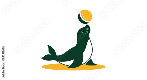 Stylized seal balancing ball illustration against white background