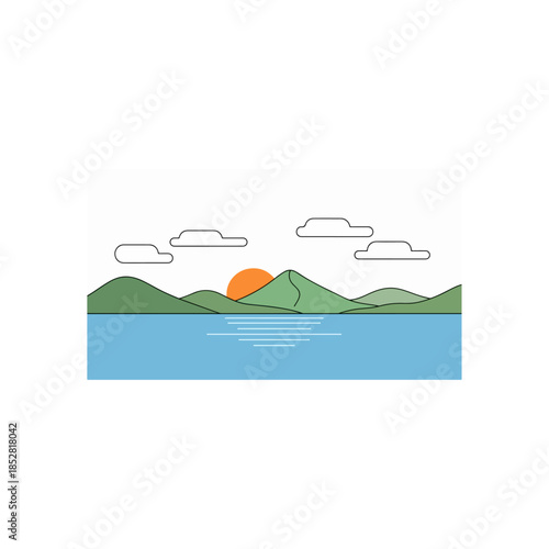 Sunset over mountainous landscape isolated on transparent background