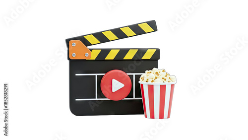 Movie Clapperboard with Popcorn: Film and Entertainment
