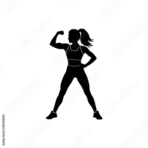 Strong woman flexing muscle isolated on transparent background