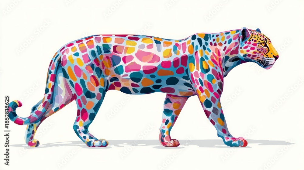 Fototapeta premium Colorful jaguar illustration walking against white background artwork