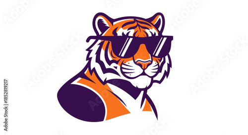 Stylized tiger illustration wearing sunglasses against white background