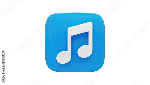 Music Note Icon on Blue Square - 3D Render