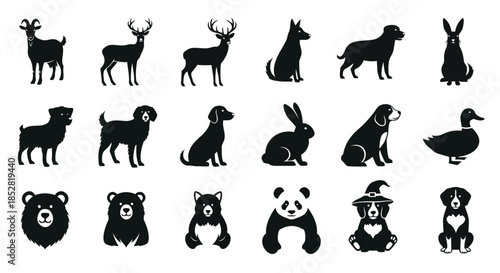 Collection of black animal silhouettes on white background vector
