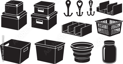Organization and storage silhouette icons