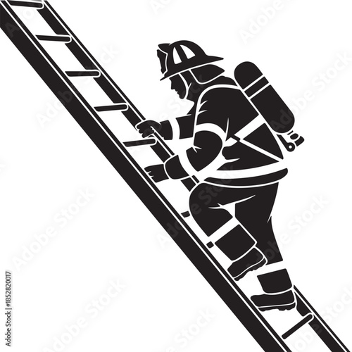 A Firefighter climbing ladder black silhouette