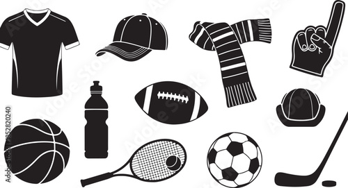 Sports fan gear and equipment icons