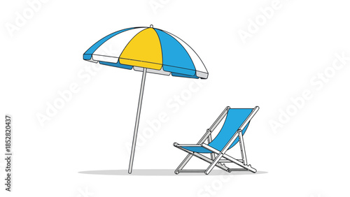 Beach umbrella and lounge chair on a white background