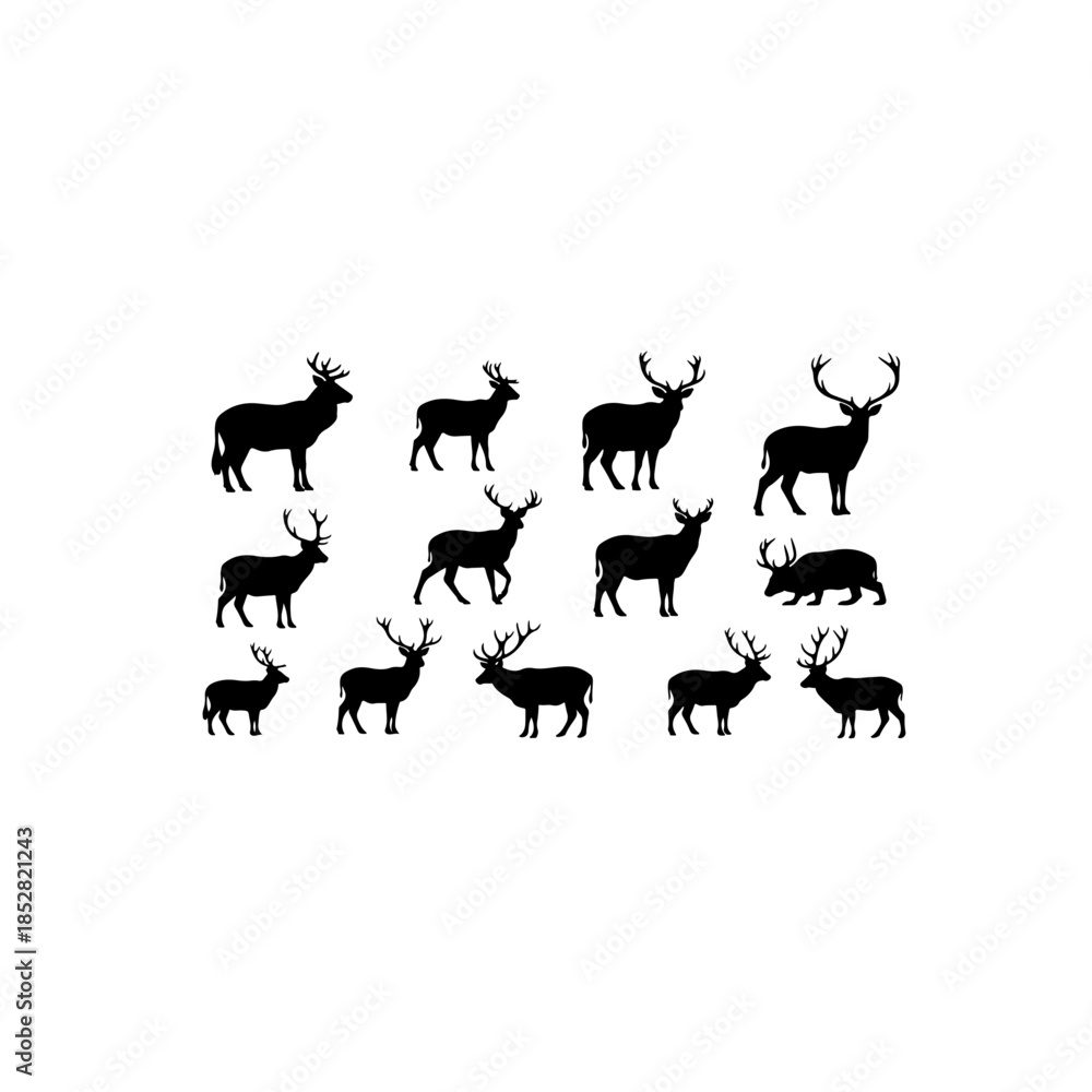 Fototapeta premium Collection of deer silhouettes isolated on transparent background