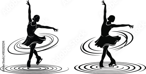 Elegant figure skater performs a graceful spin on ice