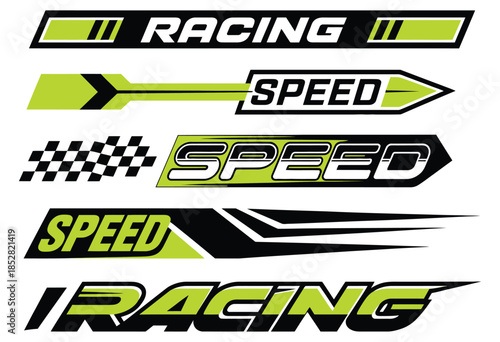 Racing sport colorful set stickers, featuring vibrant and dynamic designs