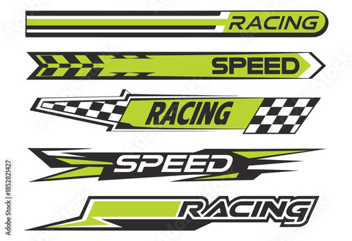 Racing sport sticker collection, including colorful racing