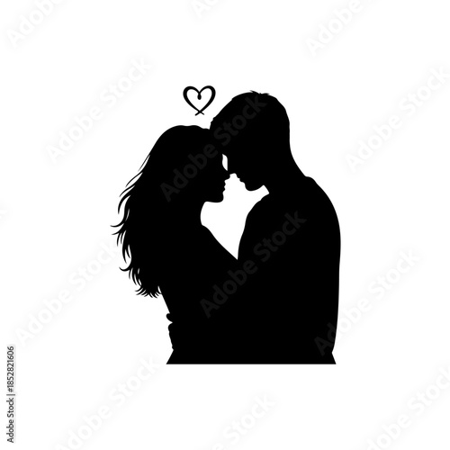Silhouette of loving couple isolated on transparent background
