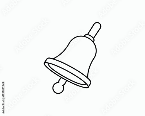 Outline drawing of a bell with clapper on white background ringing sound