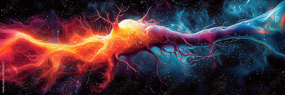 Obraz premium Vibrant neuron in colorful display of light and form Generative AI