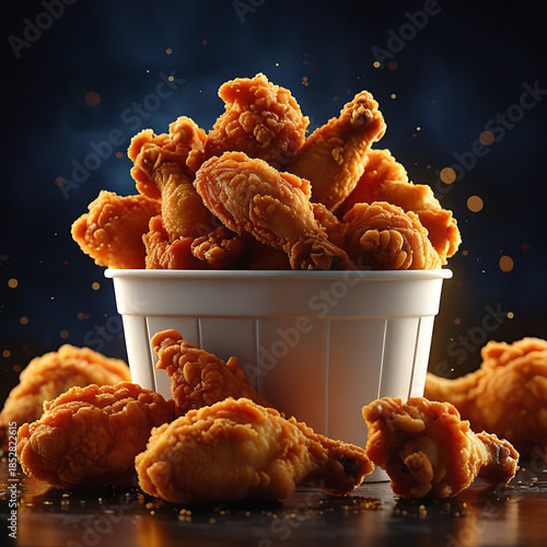 Fried chicken wings in a white bucket food