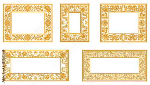 Collection of Five Ornate Golden Floral Decorative Frames.