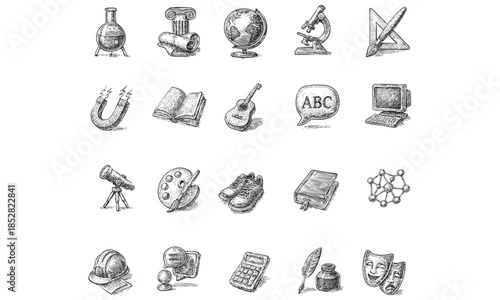 Education Science Learning Icons Set - School Lab Book Globe Vector Pack