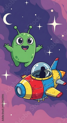 Alien Adventure - A Friendly Extraterrestrial and Colorful Spaceship Journey.