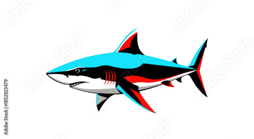 Vibrant shark illustration on white background perfect for design use