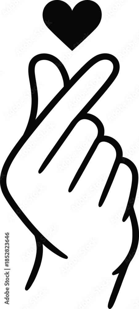 Fototapeta premium Black Finger Heart Love Hand Icon