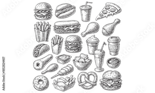 Fast Food Junk Food Icons Set - Burger Pizza Fries Hot Dog Vector Pack