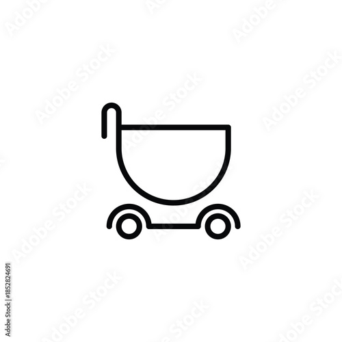 This minimalist shopping cart silhouette icon represents commerce, retail activity, and the purchasing process. Its clean, simple lines make it a universal symbol for online shopping, checkout pages