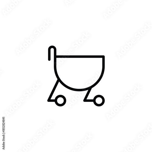 This minimalist shopping cart silhouette icon represents commerce, retail activity, and the purchasing process. Its clean, simple lines make it a universal symbol for online shopping, checkout pages