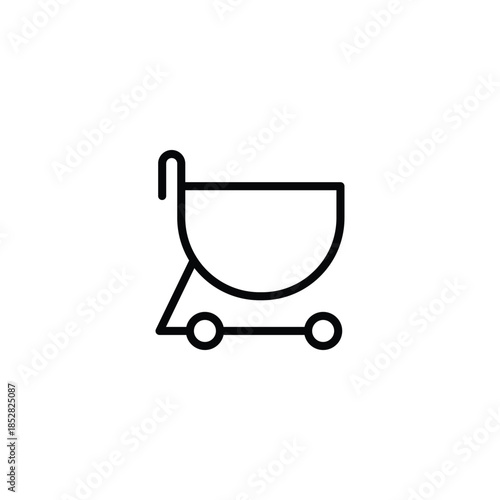 This minimalist shopping cart silhouette icon represents commerce, retail activity, and the purchasing process. Its clean, simple lines make it a universal symbol for online shopping, checkout pages
