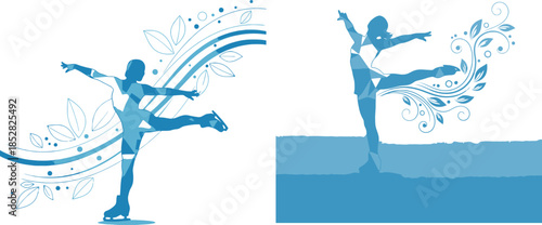 Elegant figure skaters performing graceful moves on an ice rink