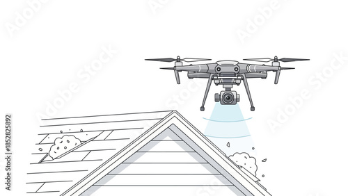 Drone inspecting a damaged roof