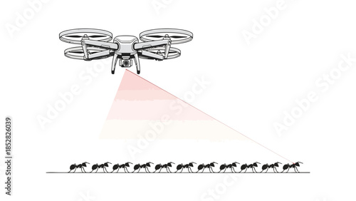 Drone observing a line of ants