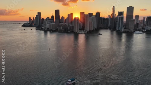 Wallpaper Mural Miami Skyline At Miami In Florida United States. Sunset Biscayne Bay. Illuminated Cityscape. Downtown City. Miami Skyline At Miami In Florida United States. Amazing Sunset Sky. Torontodigital.ca