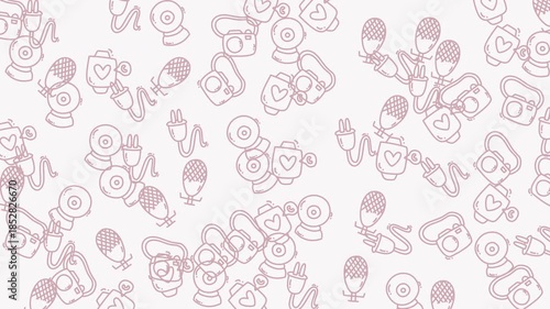 Pink patterned surface with media recording devices. Great for technology, multimedia, social media, or digital content backgrounds. Suitable for various digital projects.