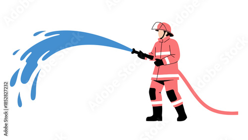 Firefighter spraying water from a hose