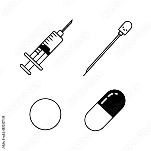 A medical icon set featuring vector illustrations of steel tools and equipment objects designed for medicine and art work