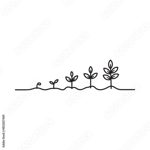 A simple line drawing illustrates the stages of plant growth from seed to leaf